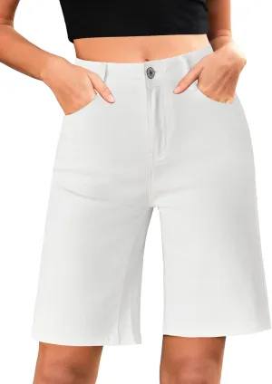 LookbookStore Bermuda Shorts for Women High Waisted Classic Casual Long Jean Shorts Stretchy Denim Jorts with Pockets