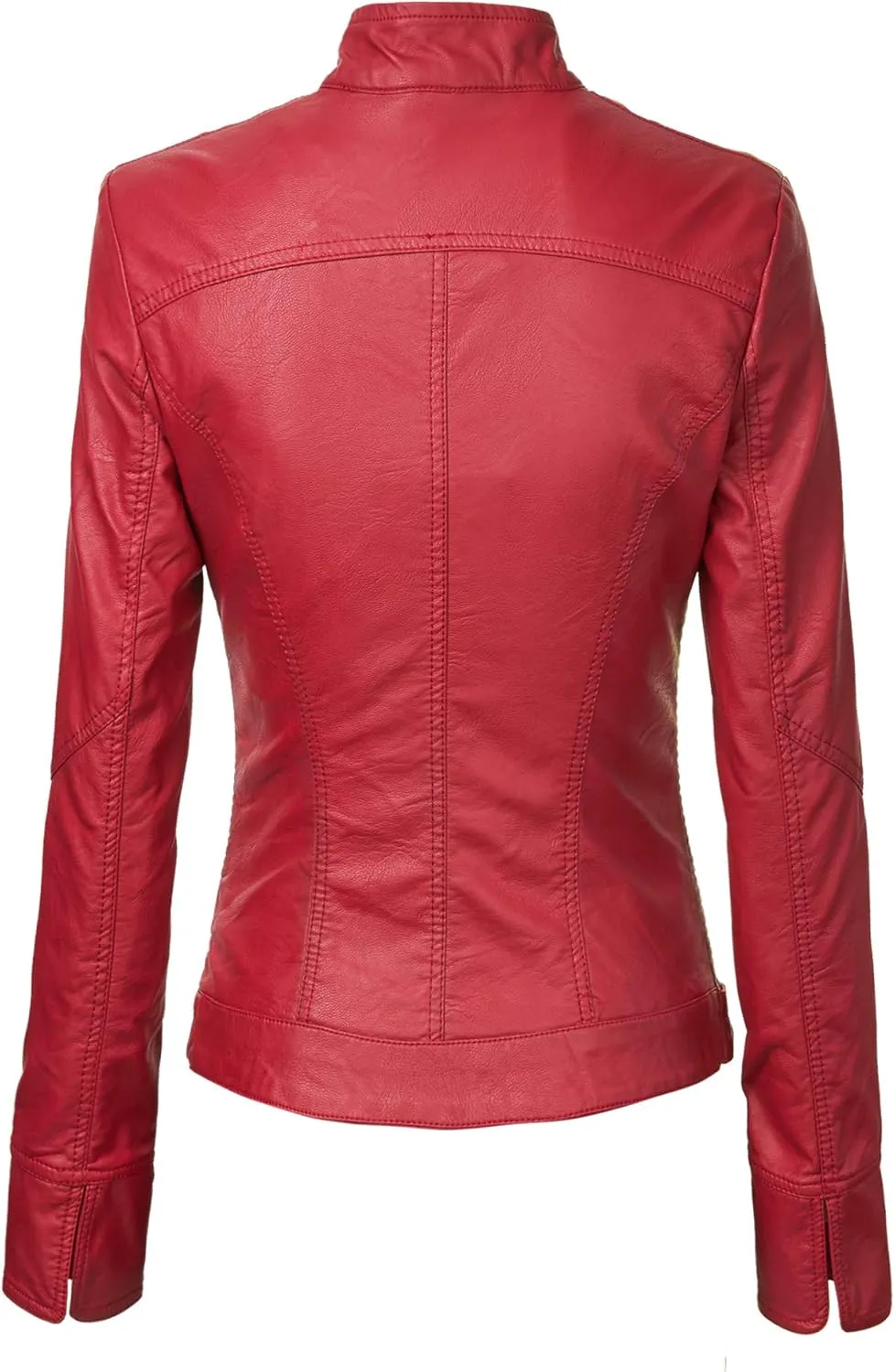 Made By Johnny MBJ Womens Faux Leather Zip Up Moto Biker Jacket with Stitching Detail