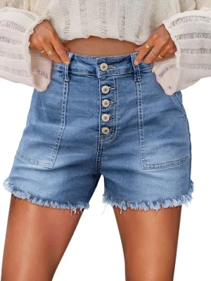 Magritta Denim Shorts for Women Mid Waisted Folded Hem Ripped Jean Shorts