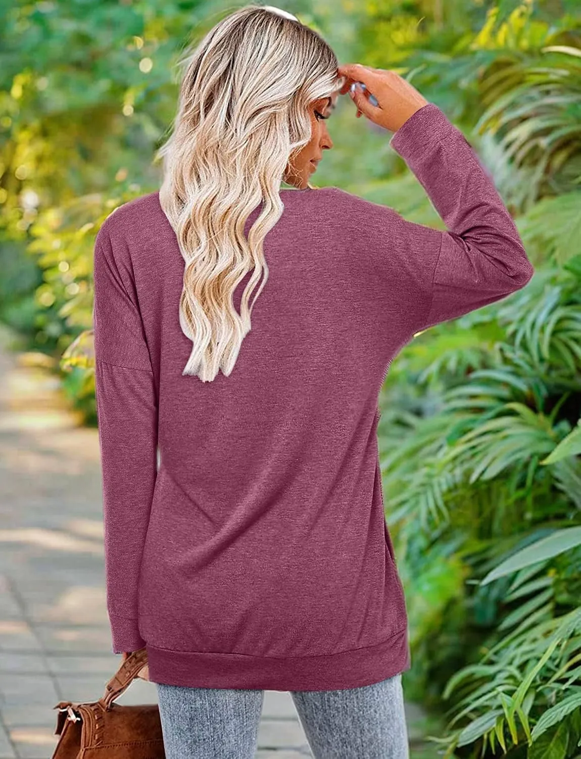 Magritta Womens Tunic Tops Casual Long Sleeve Round Neck Stretchy Loose Fit Sweatshirt Pullover Shirts with Pockets