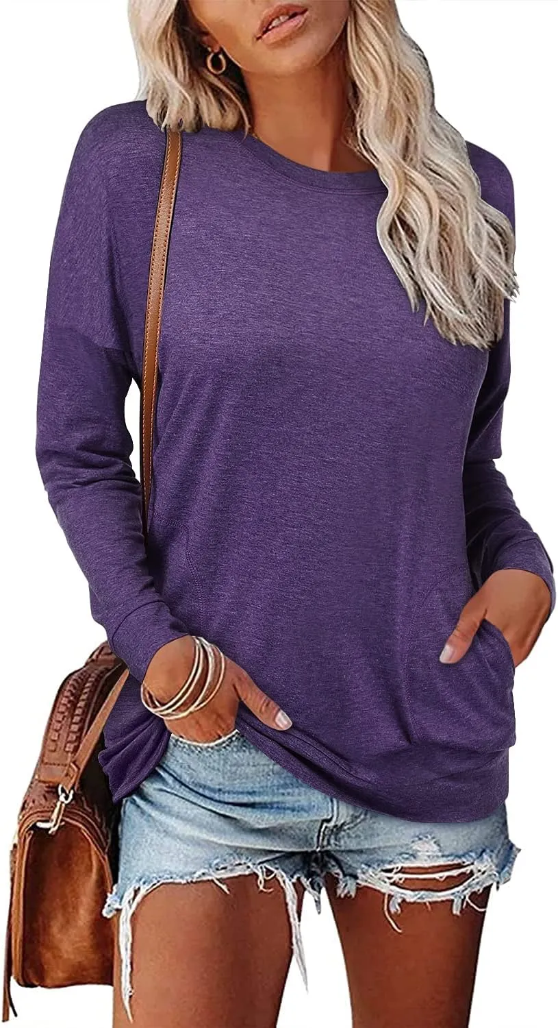 Magritta Womens Tunic Tops Casual Long Sleeve Round Neck Stretchy Loose Fit Sweatshirt Pullover Shirts with Pockets
