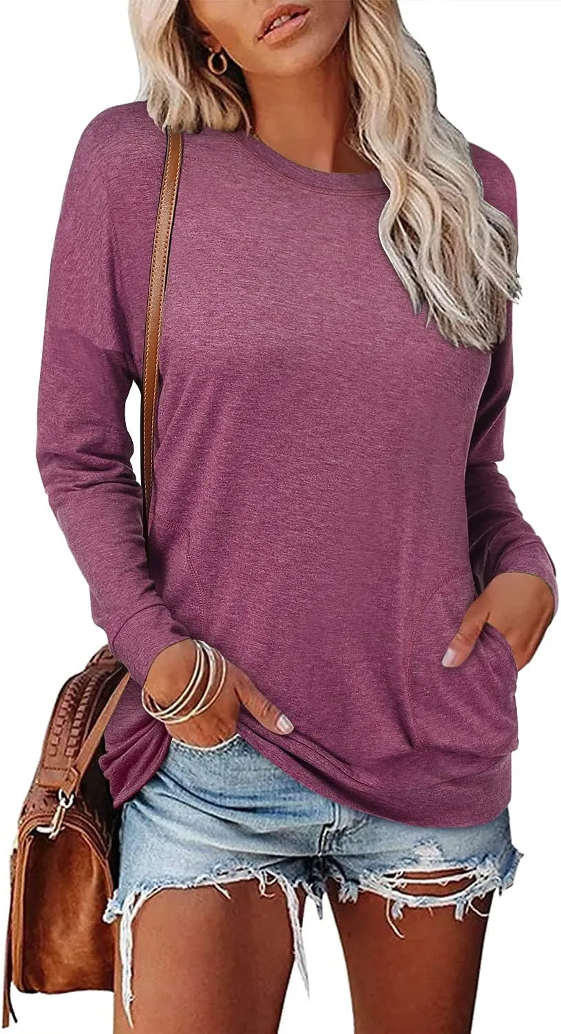 Magritta Womens Tunic Tops Casual Long Sleeve Round Neck Stretchy Loose Fit Sweatshirt Pullover Shirts with Pockets