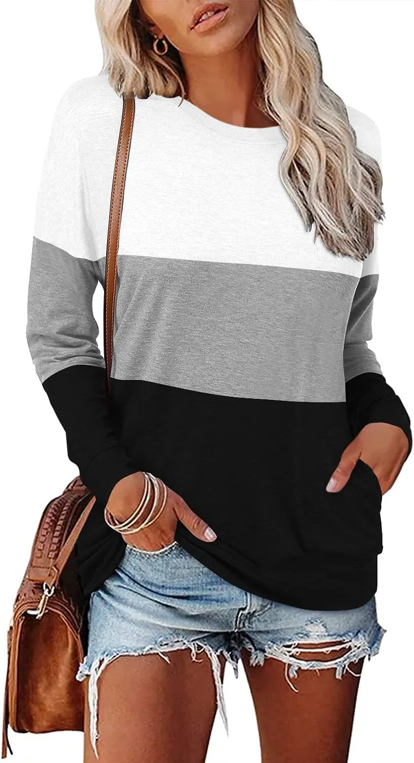 Magritta Womens Tunic Tops Casual Long Sleeve Round Neck Stretchy Loose Fit Sweatshirt Pullover Shirts with Pockets