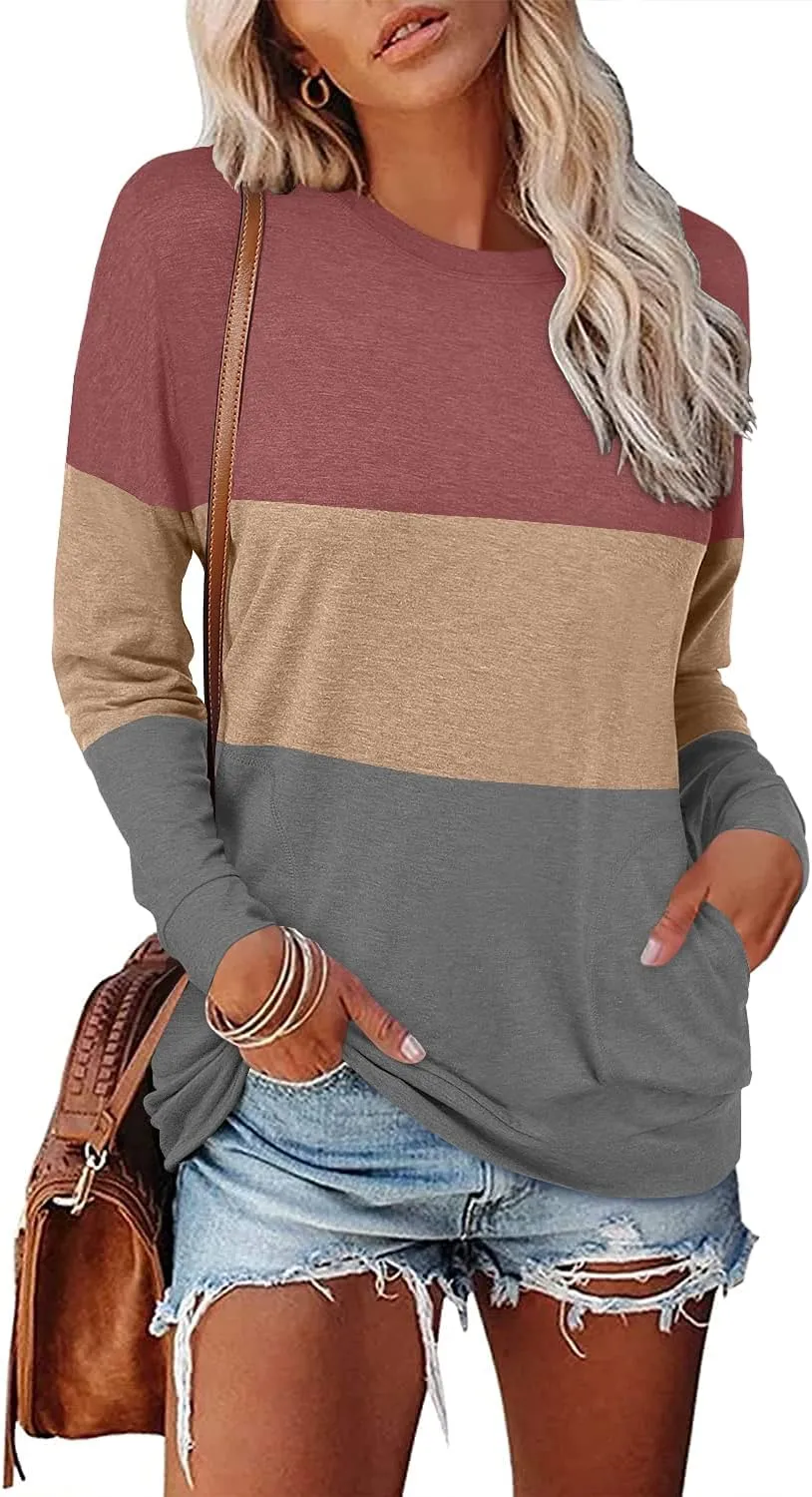 Magritta Womens Tunic Tops Casual Long Sleeve Round Neck Stretchy Loose Fit Sweatshirt Pullover Shirts with Pockets