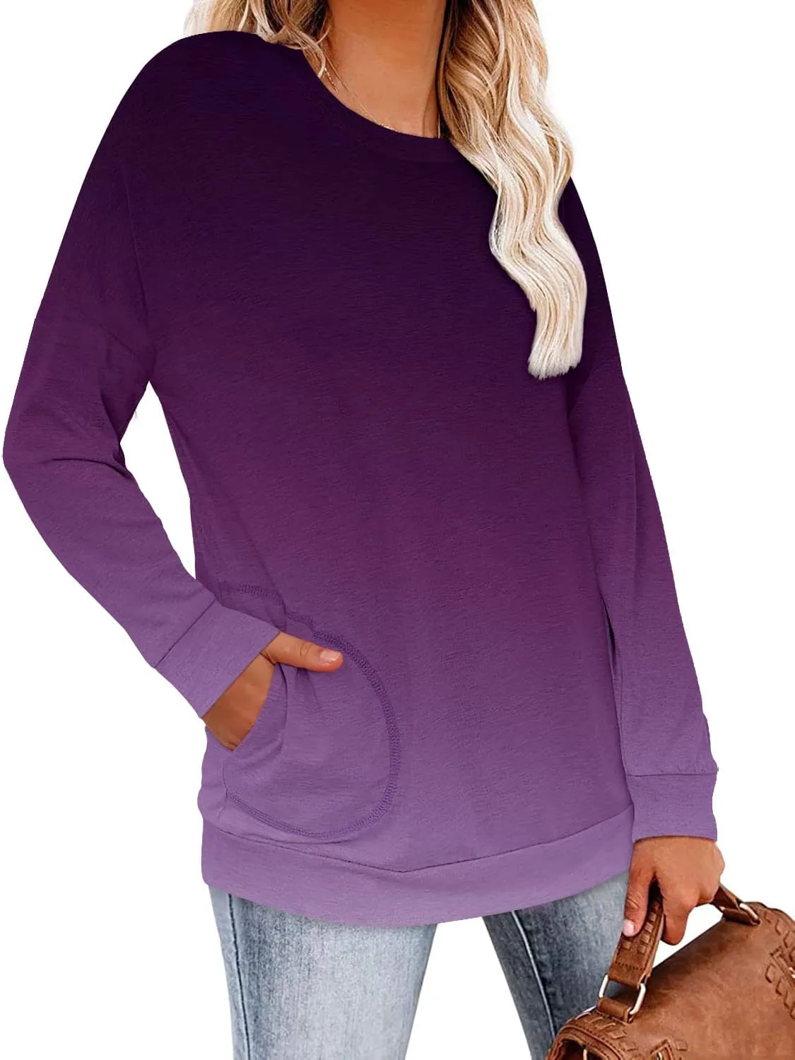 Magritta Womens Tunic Tops Casual Long Sleeve Round Neck Stretchy Loose Fit Sweatshirt Pullover Shirts with Pockets