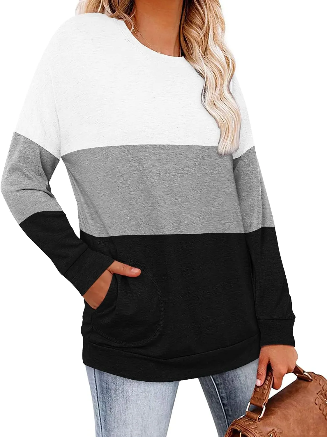 Magritta Womens Tunic Tops Casual Long Sleeve Round Neck Stretchy Loose Fit Sweatshirt Pullover Shirts with Pockets