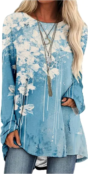 MARSVOVO Womens Long Sleeve Crew Neck Shirts Trendy Graphic Basic Tee Plus Size Causal Fall Tops Outfits Clothes 2024