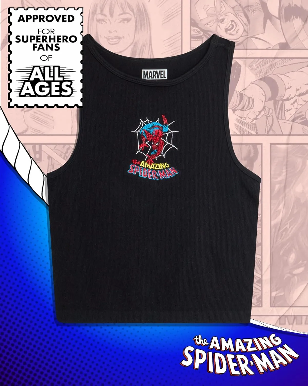 Marvel Womens Graphic Tee - The Amazing Spiderman Crop Top Baby Tee and Tank Top Short Sleeve Graphic Shirts for Women (S-XL)