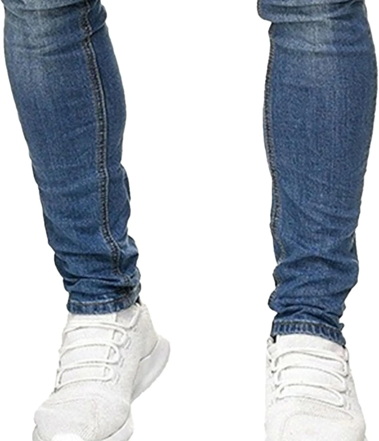 Men Classic Ripped Street Jeans Mid Waist Skinny Denim Trousers with Holes Y2K Comfortable Casual Pencil Pants