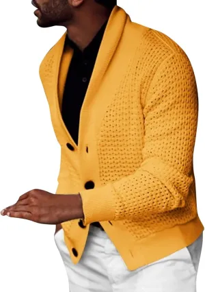 Men Shawl Collar Cardigan Sweater Button Down Cable Knitted Sweater Long Sleeve Jumper Slim Fit Knitwear Casual Jacket