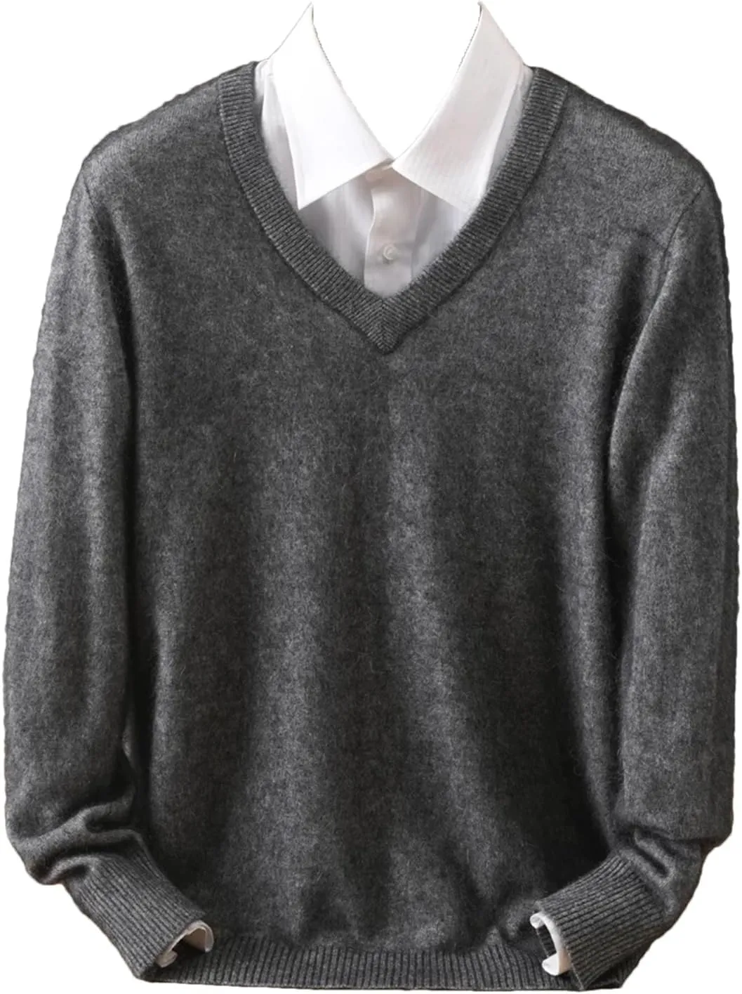Men's Cashmere Sweater V-Neck Pullovers Knit Large Size Winter Tops Long Sleeve Jumpers