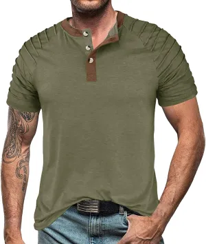 Men's Casual Henley T-Shirt Cotton Short Sleeve Shirt Soft Comfy Lightweight Breathable Summer Tops Everyday Wear