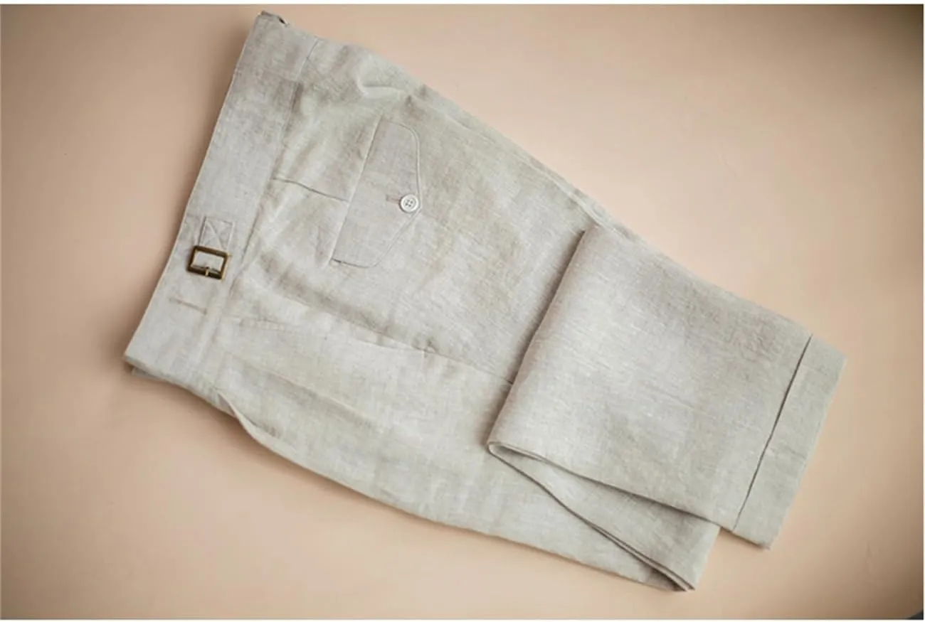Men's Casual Linen Pant Modern Fit Hemmed Pant Summer Beach Loose Trousers