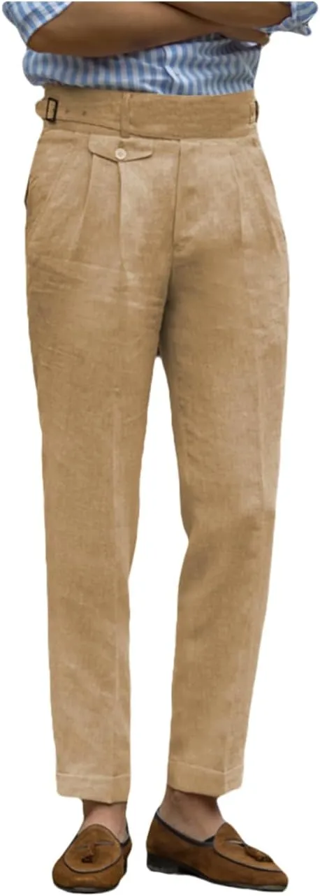 Men's Casual Linen Pant Modern Fit Hemmed Pant Summer Beach Loose Trousers