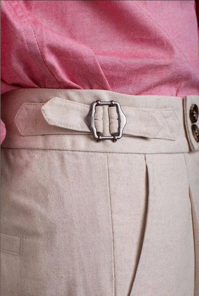 Men's Casual Linen Pants Modern Fit Hemmed Pants Summer Beach Loose Trousers