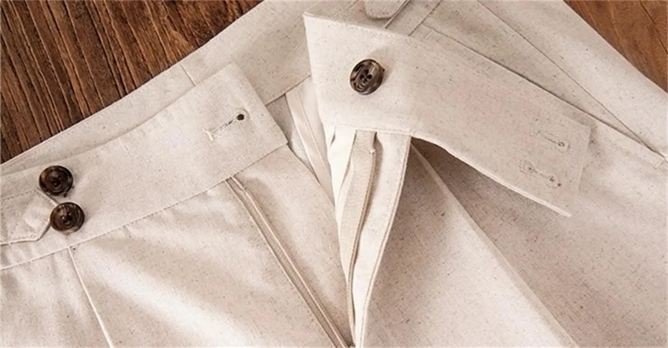 Men's Casual Linen Pants Modern Fit Hemmed Pants Summer Beach Loose Trousers