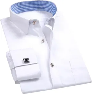 Mens French Dress Shirt Cufflinks Long Sleeve Casual Buttons Shirts Regular Fit Clothes