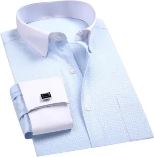 Mens French Dress Shirt Cufflinks Long Sleeve Casual Buttons Shirts Regular Fit Clothes