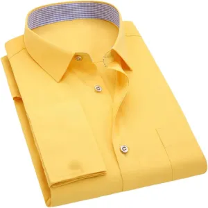 Men's French Dress Shirt Long Sleeve Business Buttons Tops Male Turn-Down Collar Shirts