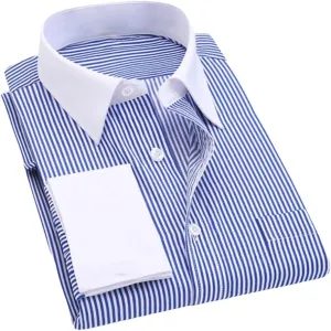Men's French Dress Shirt Long Sleeve Business Buttons Tops Male Turn-Down Collar Shirts