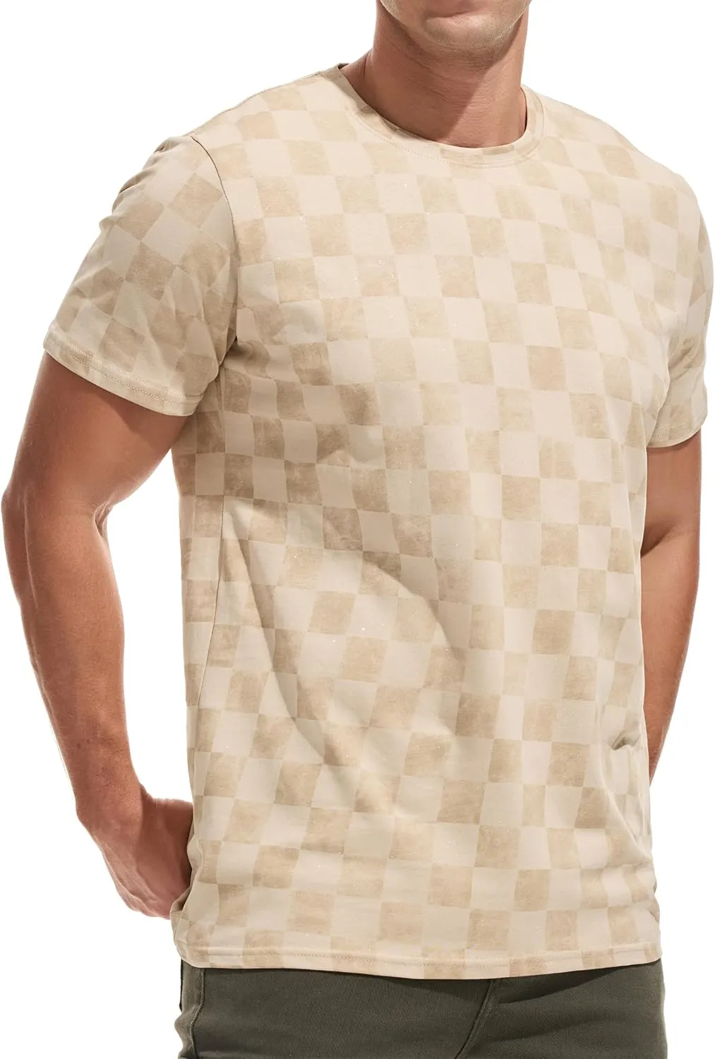Mens Hipster Hip-Hop Urban Tees Soft Cotton Crew Neck Short Sleeve True Classic Print T-Shirts Apricot M
