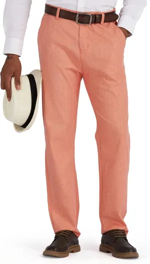 Men's Linen Cotton Flat Front Regular Fit Dress Pants Solid Lightweight Trousers