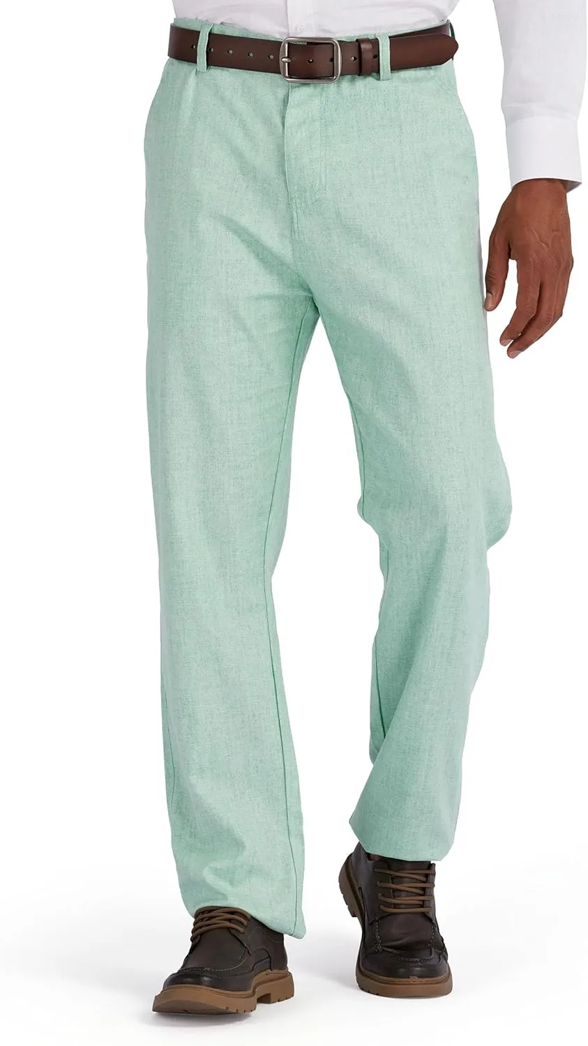 Men's Linen Cotton Flat Front Regular Fit Dress Pants Solid Lightweight Trousers