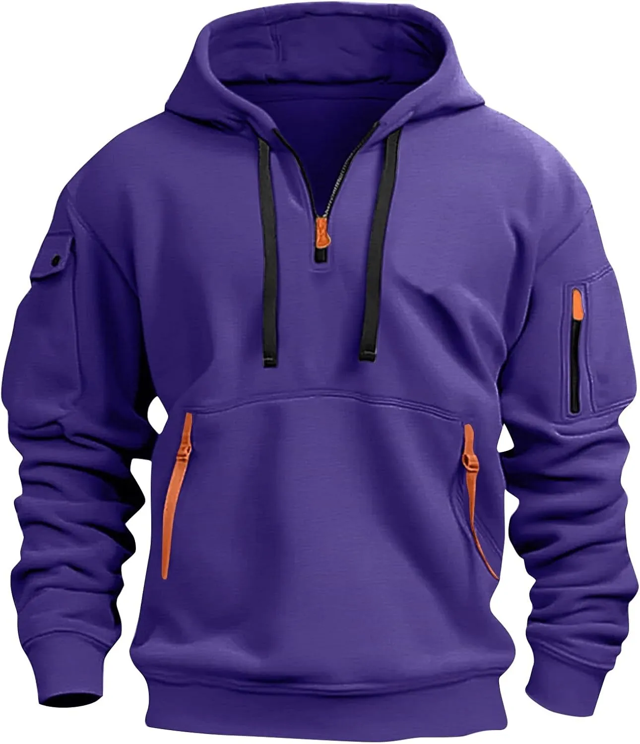 Mens Long Sleeve Quarter Zip Hoodies Print Tactical Pullover Hoodie Oversized Casual Hooded Sweatshirt with Pockets