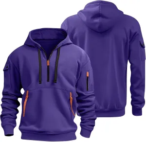 Mens Long Sleeve Quarter Zip Hoodies Print Tactical Pullover Hoodie Oversized Casual Hooded Sweatshirt with Pockets