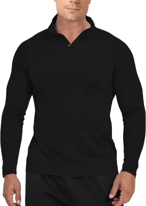 Mens Long Sleeve Sun Protection T Shirt UPF 50  Tee 1/4 Zip Lightweight Workout Quarter Zip Pullover Golf Running Tops