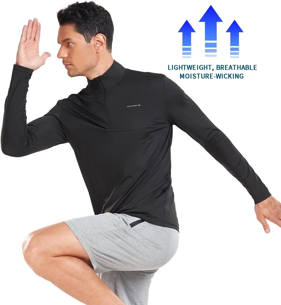 Mens Long Sleeve Sun Protection T Shirt UPF 50  Tee 1/4 Zip Lightweight Workout Quarter Zip Pullover Golf Running Tops