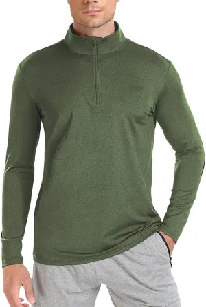 Mens Long Sleeve Sun Protection T Shirt UPF 50  Tee 1/4 Zip Lightweight Workout Quarter Zip Pullover Golf Running Tops