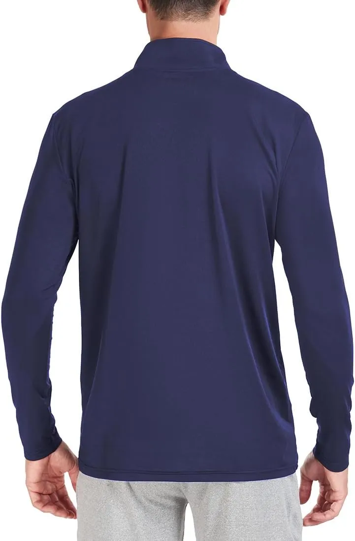 Mens Long Sleeve Sun Protection T Shirt UPF 50  Tee 1/4 Zip Lightweight Workout Quarter Zip Pullover Golf Running Tops