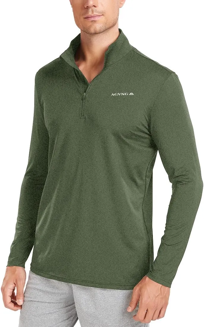 Mens Long Sleeve Sun Protection T Shirt UPF 50  Tee 1/4 Zip Lightweight Workout Quarter Zip Pullover Golf Running Tops