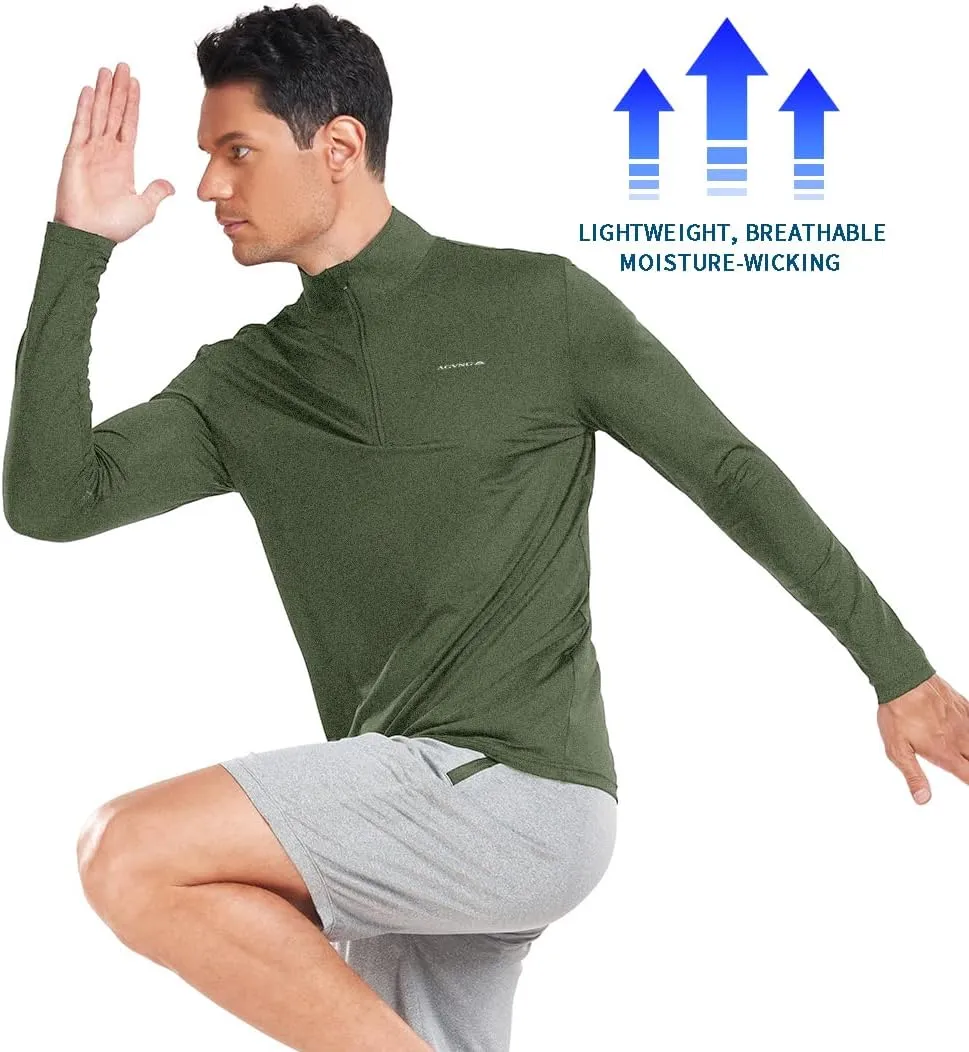 Mens Long Sleeve Sun Protection T Shirt UPF 50  Tee 1/4 Zip Lightweight Workout Quarter Zip Pullover Golf Running Tops