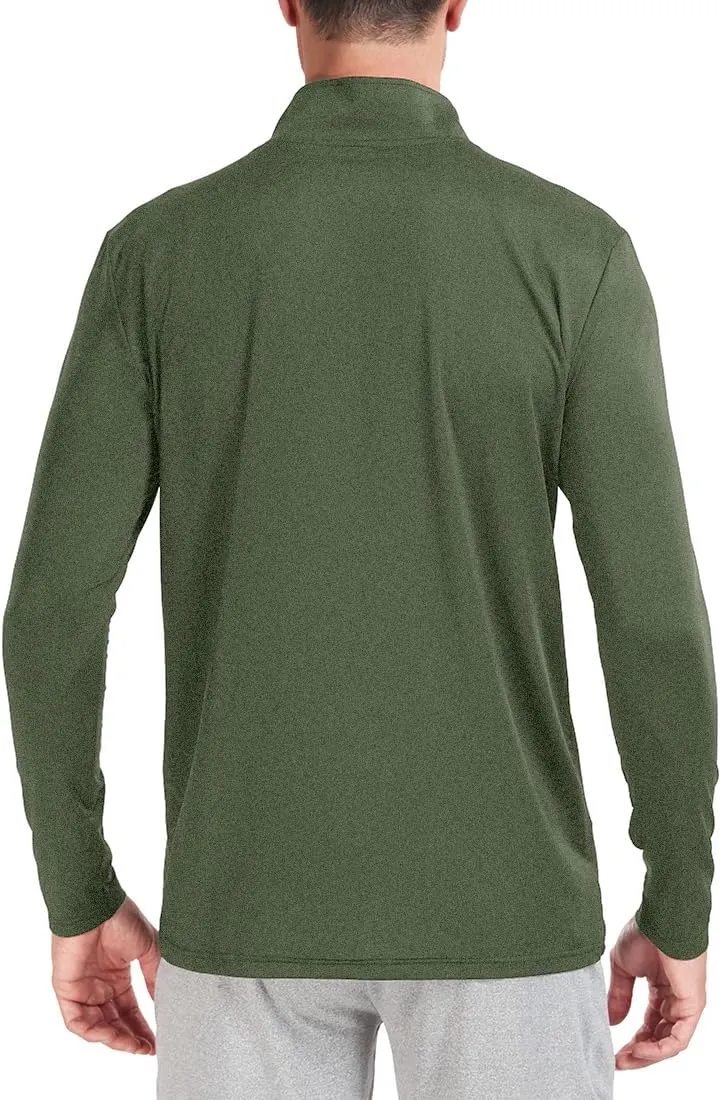 Mens Long Sleeve Sun Protection T Shirt UPF 50  Tee 1/4 Zip Lightweight Workout Quarter Zip Pullover Golf Running Tops