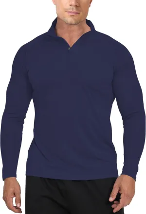 Mens Long Sleeve Sun Protection T Shirt UPF 50  Tee 1/4 Zip Lightweight Workout Quarter Zip Pullover Golf Running Tops