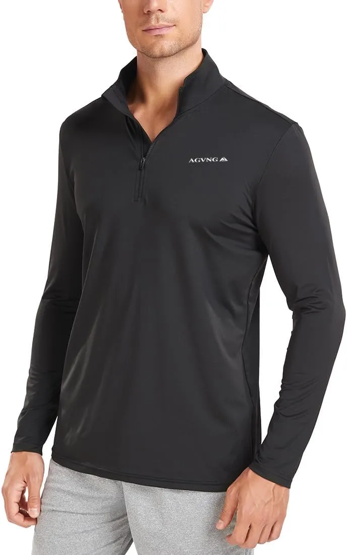 Mens Long Sleeve Sun Protection T Shirt UPF 50  Tee 1/4 Zip Lightweight Workout Quarter Zip Pullover Golf Running Tops