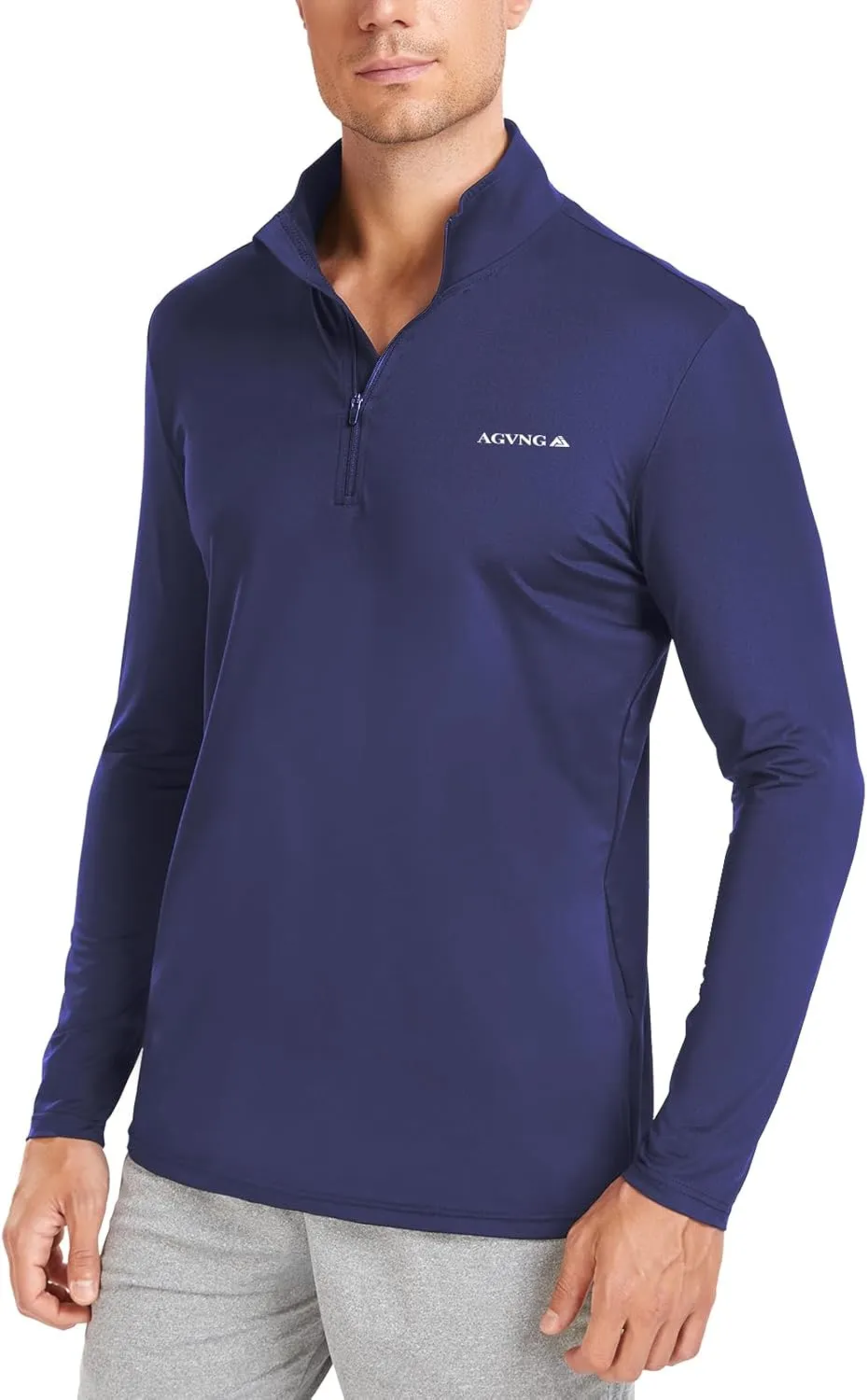 Mens Long Sleeve Sun Protection T Shirt UPF 50  Tee 1/4 Zip Lightweight Workout Quarter Zip Pullover Golf Running Tops
