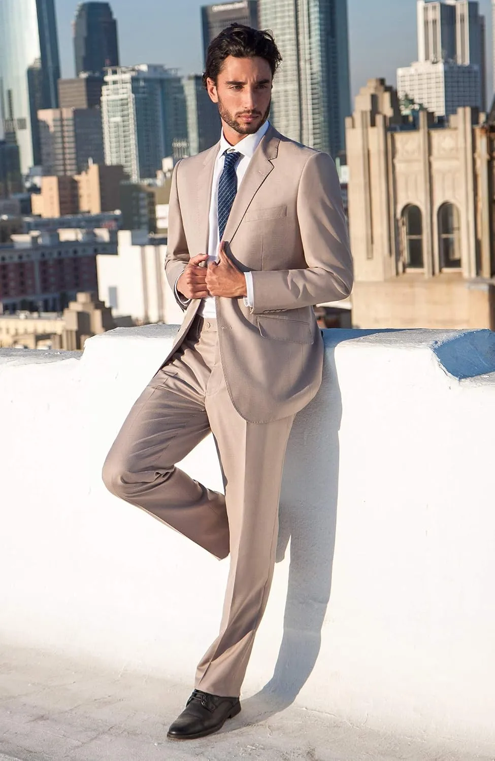 Men's Modern Fit 2 Piece Italian Suit Two Button Wool Blazer & Trousers Smart Party Formal Suits