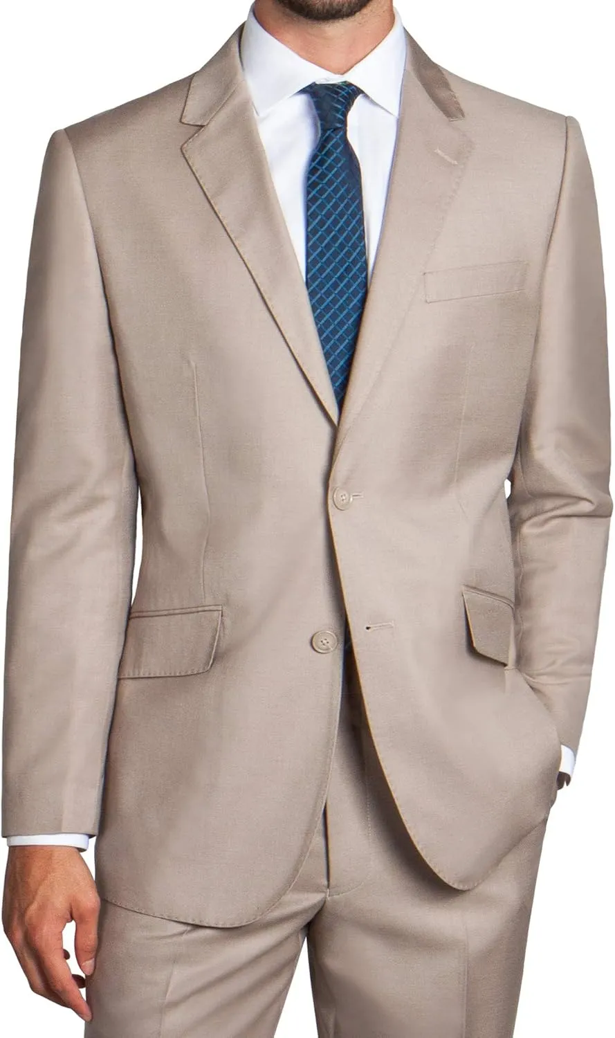 Men's Modern Fit 2 Piece Italian Suit Two Button Wool Blazer & Trousers Smart Party Formal Suits