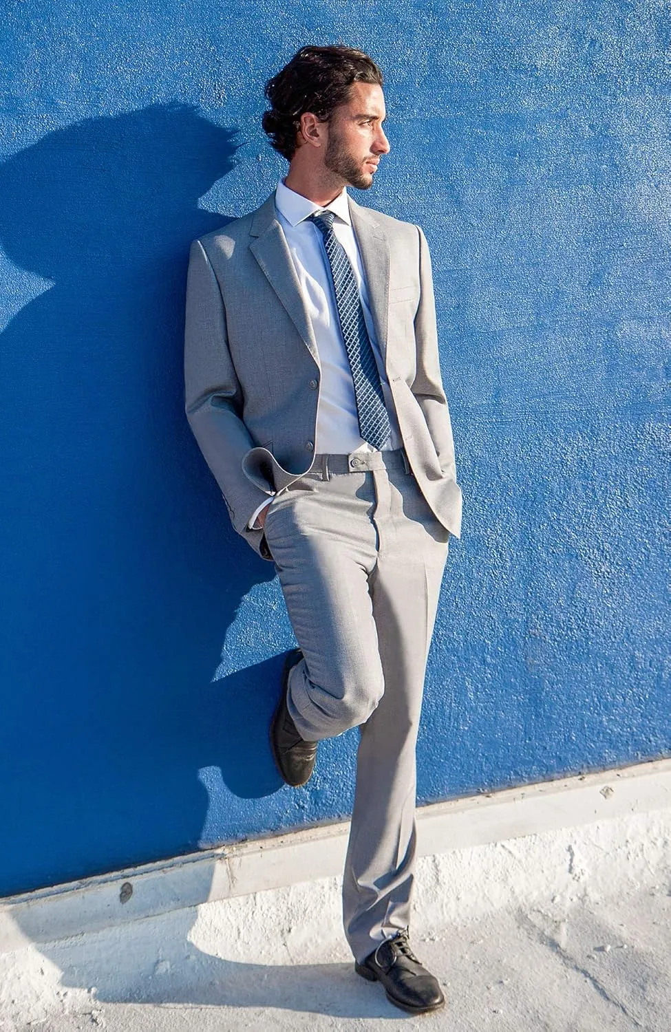 Men's Modern Fit 2 Piece Italian Suit Two Button Wool Blazer & Trousers Smart Party Formal Suits