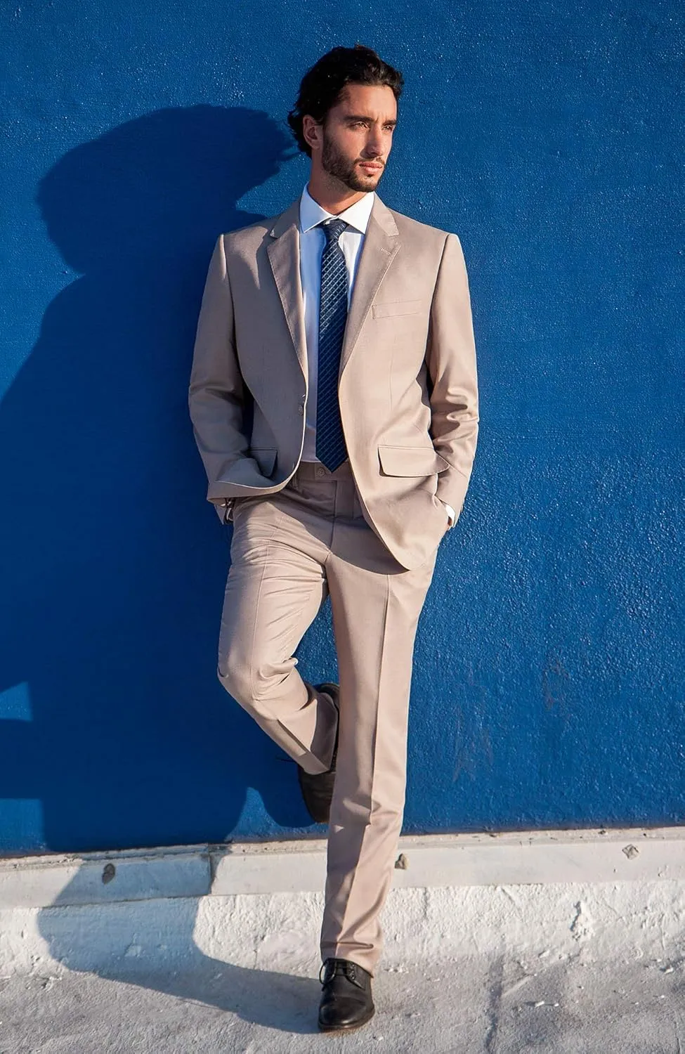 Men's Modern Fit 2 Piece Italian Suit Two Button Wool Blazer & Trousers Smart Party Formal Suits