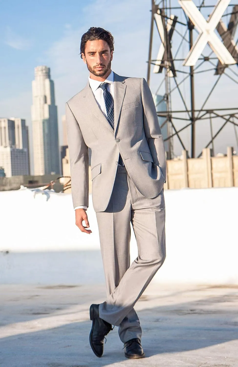 Men's Modern Fit 2 Piece Italian Suit Two Button Wool Blazer & Trousers Smart Party Formal Suits