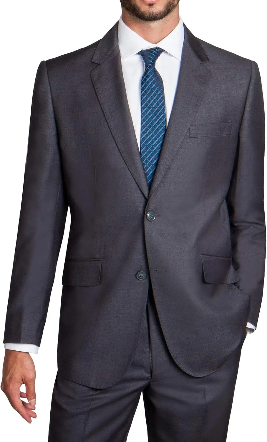 Men's Modern Fit 2 Piece Italian Suit Two Button Wool Blazer & Trousers Smart Party Formal Suits