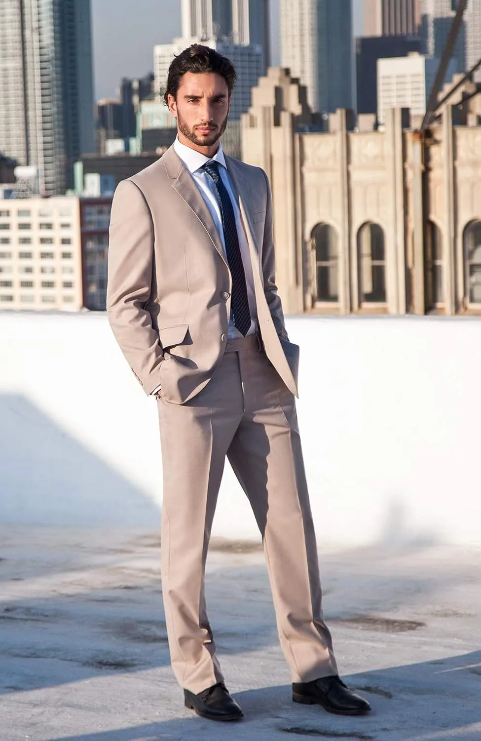Men's Modern Fit 2 Piece Italian Suit Two Button Wool Blazer & Trousers Smart Party Formal Suits