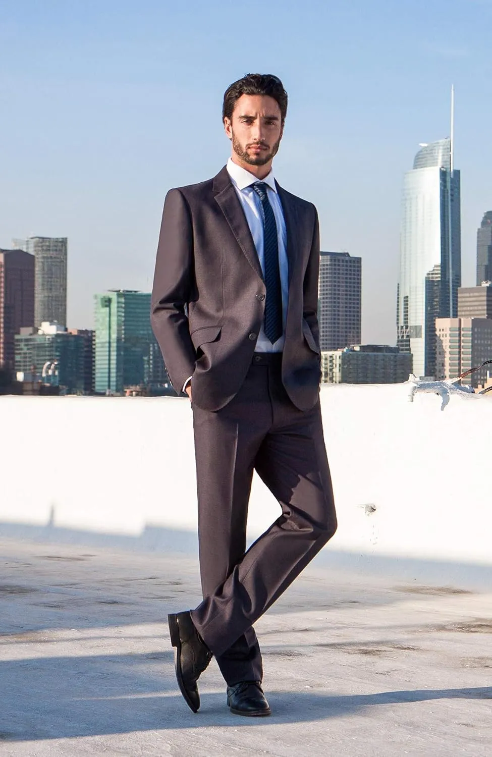Men's Modern Fit 2 Piece Italian Suit Two Button Wool Blazer & Trousers Smart Party Formal Suits