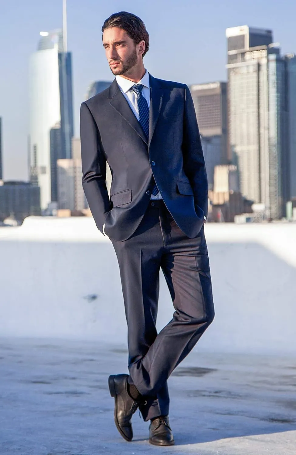 Men's Modern Fit 2 Piece Italian Suit Two Button Wool Blazer & Trousers Smart Party Formal Suits