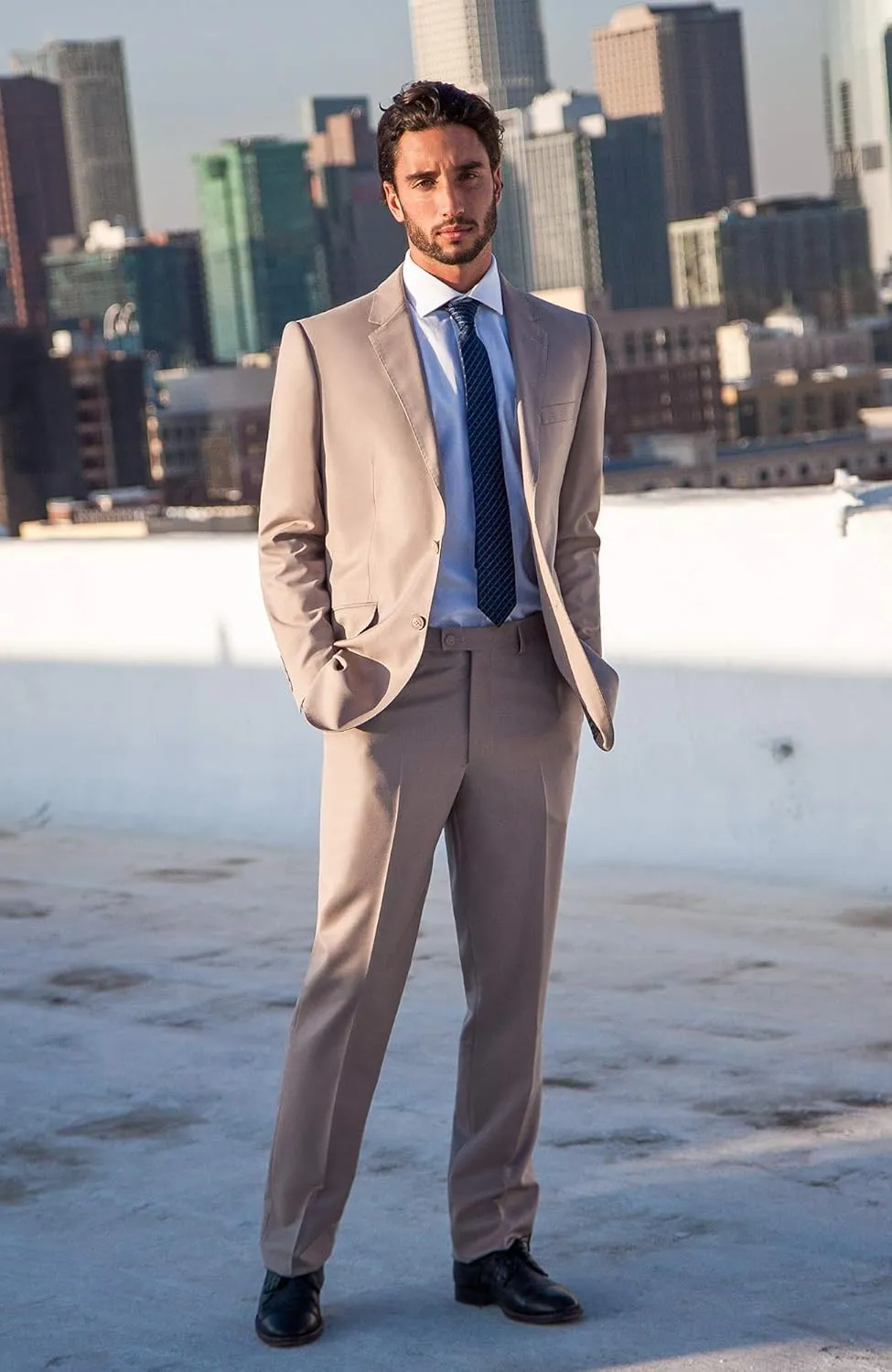 Men's Modern Fit 2 Piece Italian Suit Two Button Wool Blazer & Trousers Smart Party Formal Suits