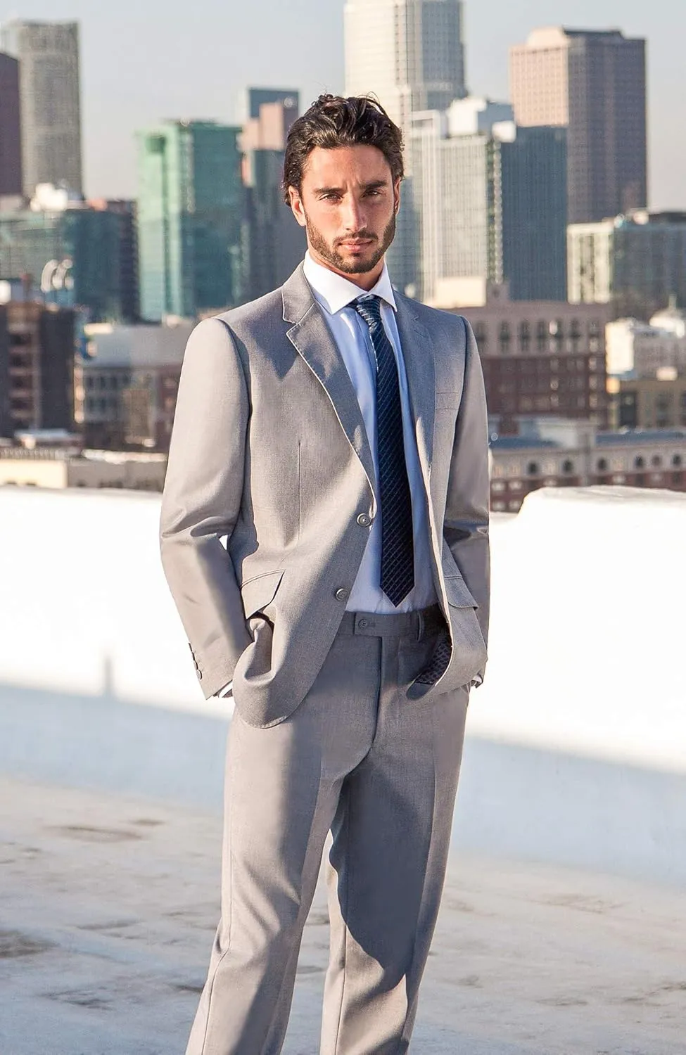Men's Modern Fit 2 Piece Italian Suit Two Button Wool Blazer & Trousers Smart Party Formal Suits